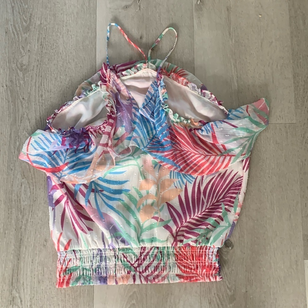 Ramy Brook Sleeveless Multicolor White Halter Ruffle S Shirt